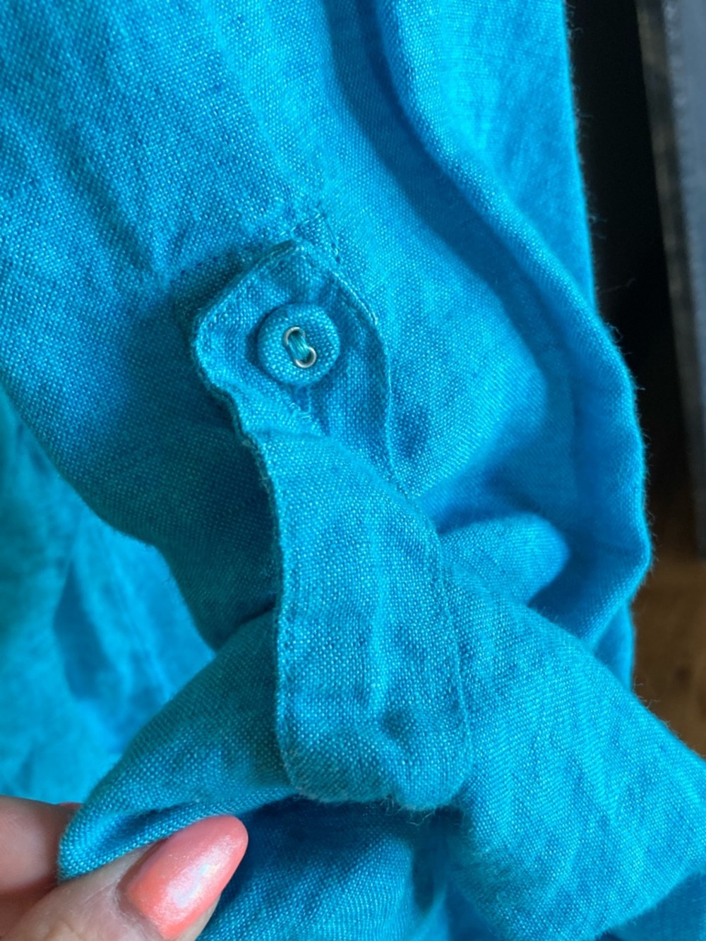 Chico’s Linen Tunic Top Button Down Pockets Breezy Coastal Size 3 - Picture 6 of 8